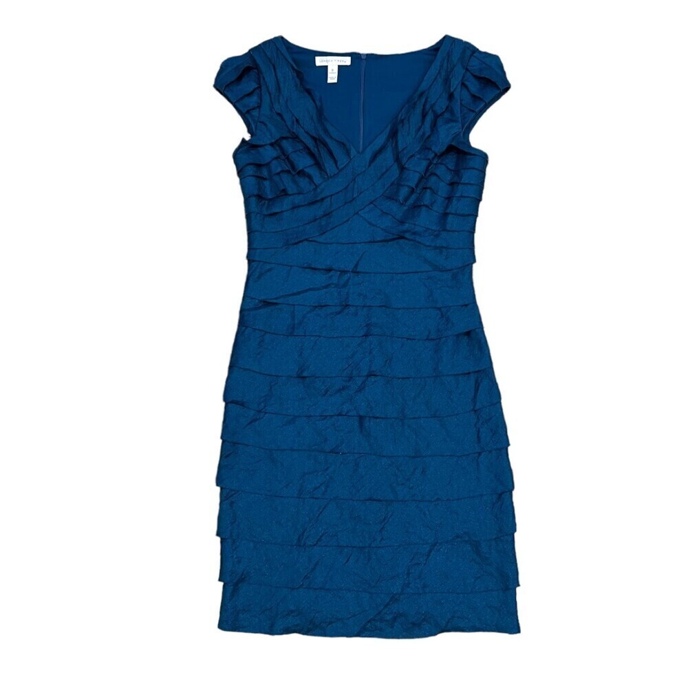London Times Teal Tiered Ruffle Sheath Dress 8